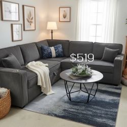 3-pc Convertible Sectional Sofa With Pull- Out Bed & Storage 