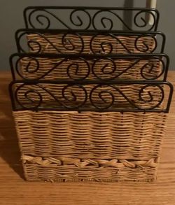 Wicker and Metal Scroll Letter Holder
