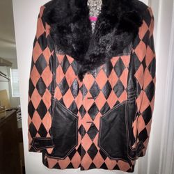 Vintage Leather Jacket w/ Fur Trim