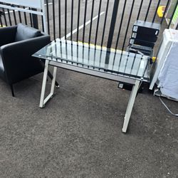 Modern Glass & Metal Computer Desk - Sleek Z-Leg Design