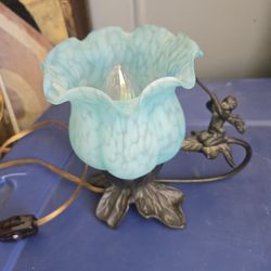 Vintage Cast Iron Angel Blue Floral Electrical Light