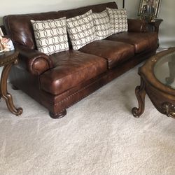 Leather Sofas With Coffee Table And Two Side Tables