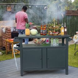 52” Outdoor Grill Cart with Storage, Portable Metal Prep Table for BBQ and Patio Use [NEW] **Assembly Req** 
