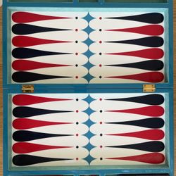 RARE Jonathan Adler Backgammon Lacquer Board Set With Dice And Cube Red Blue White 