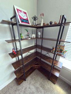 Wood and Steel Corner Shelf Unit