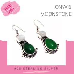 Green Onyx & Moonstone Earrings