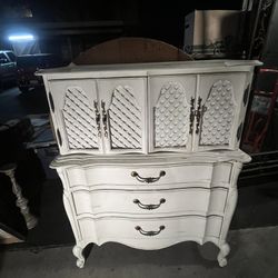 Romantic Vintage French Provincial Armoire & Dresser – Shabby Chic White