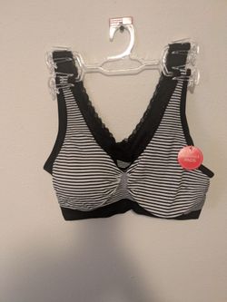 Black and White Striped Bralette with Lace Trim