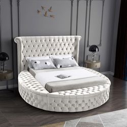 King button tufted round platform bed with storage