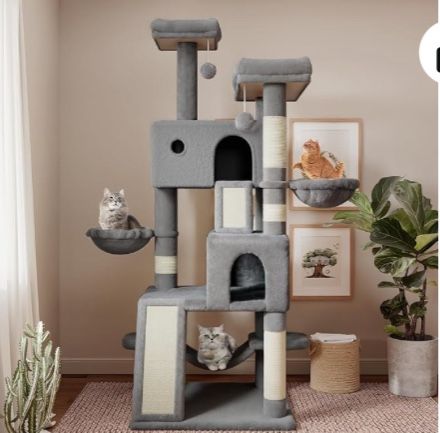 65 inch larger cat tree tower condo light gray
