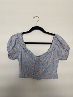 SHEIN Floral Puff Sleeve Crop Top Size xs