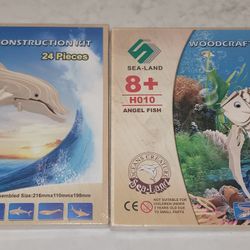 2 New Woodcraft Construction Kits DIY Crafting Wooden Toy Puzzle 3D