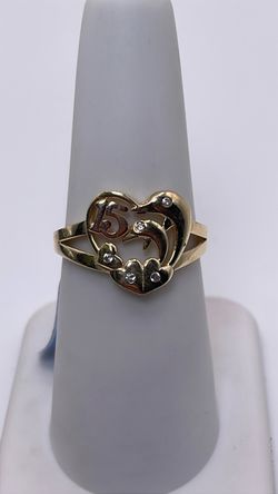 14k gold quinceañera heart dolphin ring