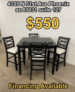 5 PCs Dining Table Set Black Wood Include Table And 4 Chairs Brand New