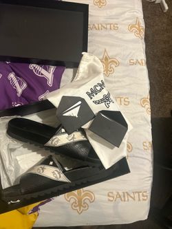 MCM monogram leather slides
