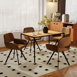 Homy Casa Milliken 5 Piece Dining Table Set 47“ Table with 4 California Upholstered Chairs, Brown