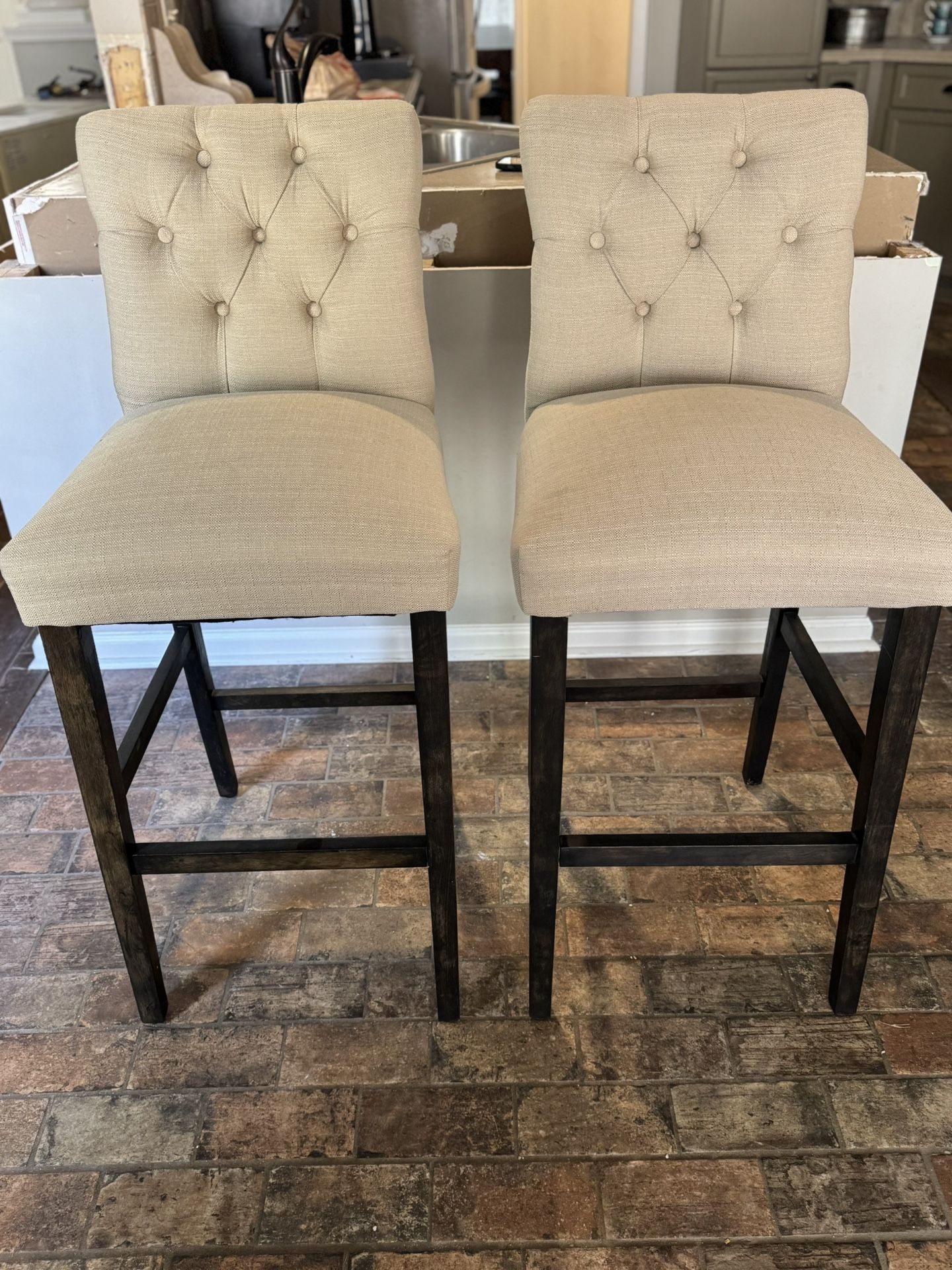 Set of 2 Tufted Upholstered 30” Bar Stools