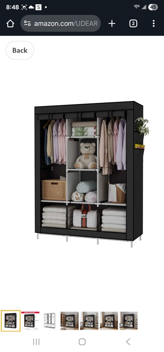 New UDEAR Portable Wardrobe Closet Clothes Organizer No-Woven Fabric Cover with 6 Storage Shelves, 2 Hanging Sections and 4 Side Pockets,Grey