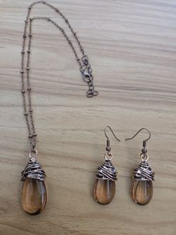Vintage Inspired Water Drop Earrings And Necklace Lantern Glass Jewelry Set NEW
