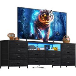 63" Long Dresser TV Stand for 65 70 75 Inch LED TV Stand Dresser for Bedroom with Power Outlets&12 Fabric Drawers,Black  Imagine coming home