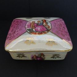 VTG French Porcelain Ceramic Jewelry Trinket Box Home Decor Grannycore