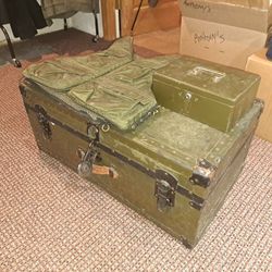 Military Foot Locker 1950s with Patches , Flotation Vest