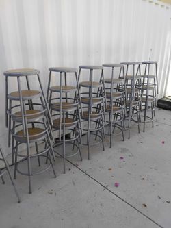 Metal Bar Stools with Wood Seats Adjustable 24" - 32"