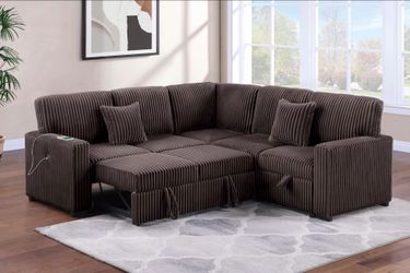Brand New Brown Corduroy Sectional Sofa Storage Sleeper
