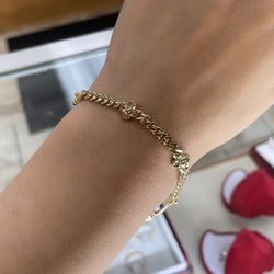 14k Rose And Heart Bracelet 