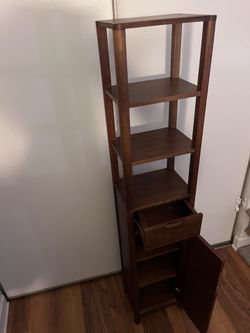 Tall Wood Display Shelf / Storage Cabinet with Drawer