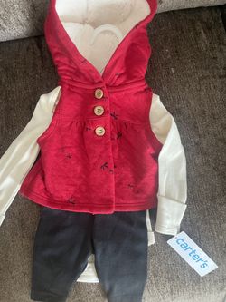 Carter’s Baby Girls 3 Pc Set-Bodysuit, Pants & Dress Vest, New With Tags