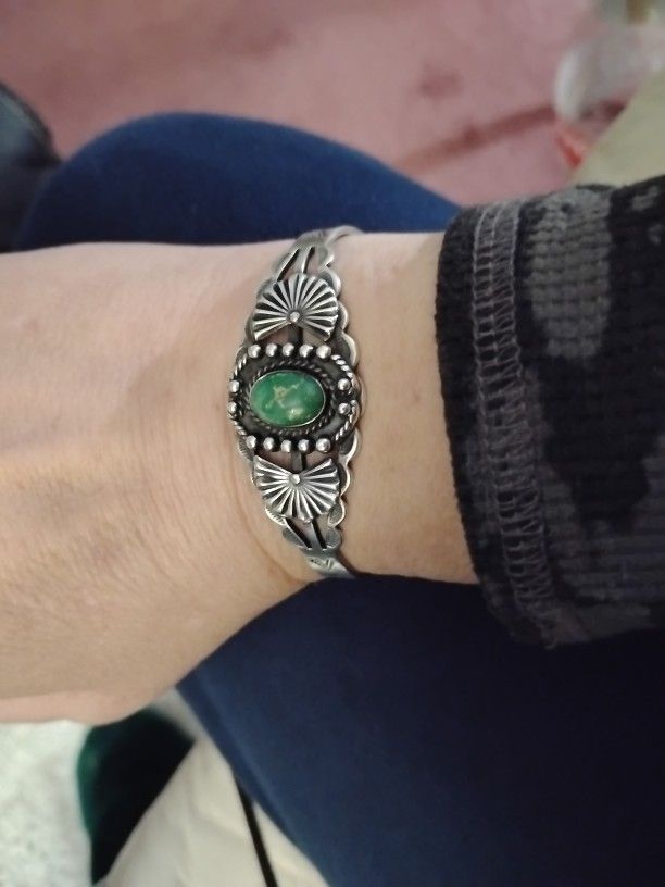 Turquoise And Sterling Silver Navajo Bracelet