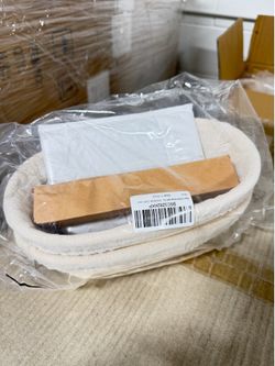 10-Inch Oval Bread Proofing Basket Set of 2 | Natural Rattan Banneton with Silicon Brush, Cloth Liners