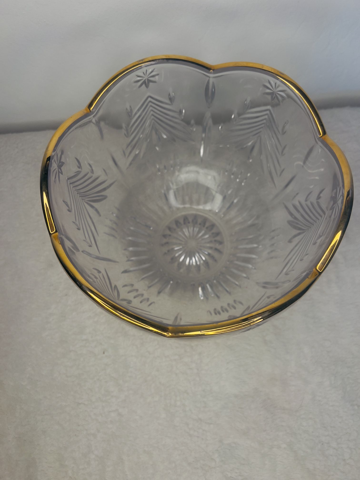 Vintage Mikasa Christmas Tree Gold Rimmed Tulip Shaped Bowl. 1980's