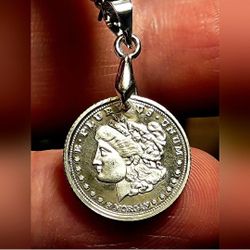999 Fine Silver Morgan Pendant / Charm w/ 925 Sterling Silver Pinch Bail - NEW