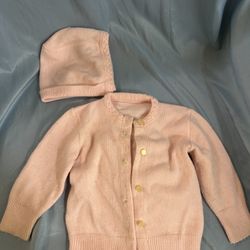 Baby Sweater And Bonnet And Hand Knitted Blanket