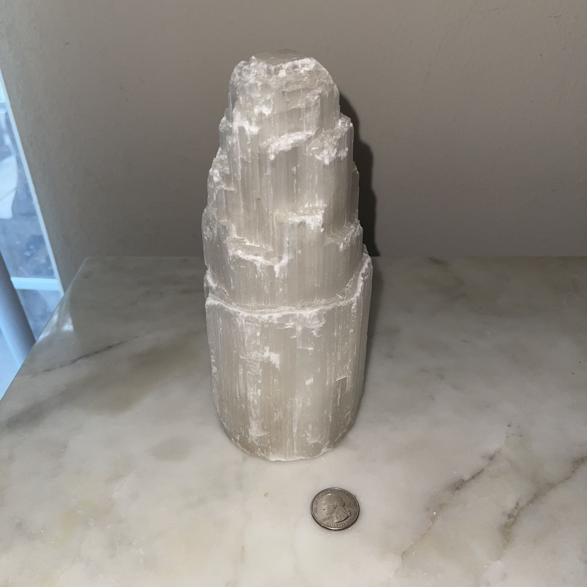 Large Selenite Tower With Hollow Center For Lamp 