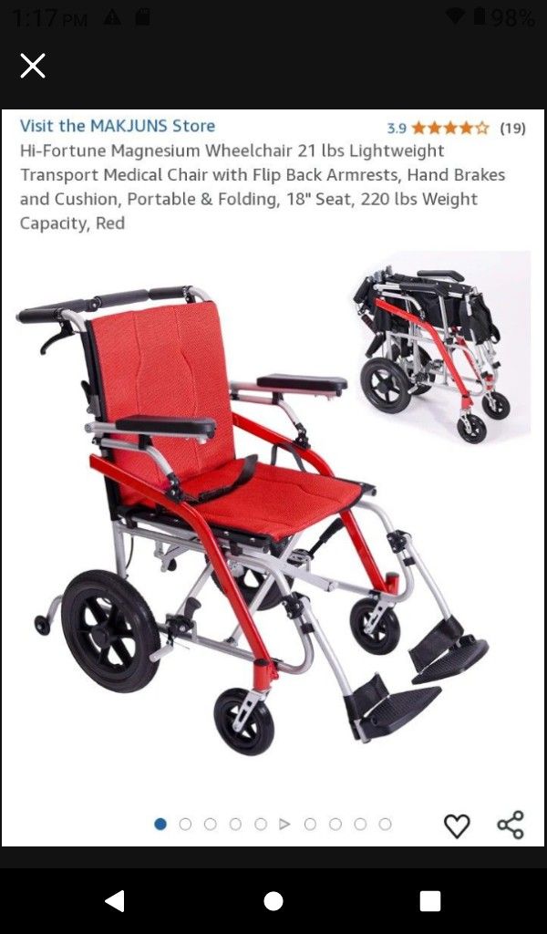 HIGH FORNITE TRANSPORT WHEELCHAIR 18" WIDTH VERY LIGHTWEIGHT