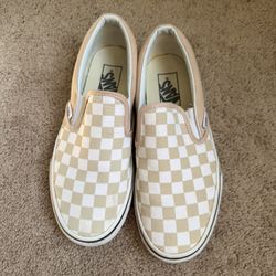 Blush Checkered Slip On Vans