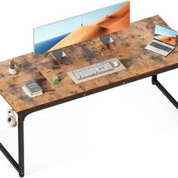  63 Inches Large Computer Desk for Home Office, Modern Desk for Small Spaces, Writing Desk with Headphone Hooks, Vintage