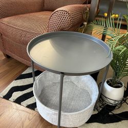 Round Storage end table with removable cloth basket