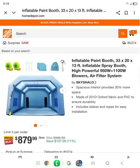 Inflatable Paint Booth for Car 30x20x11.5FT Portable Spray Booth Tent with 1100W + 750W Blowers Air Filter System for DIY Spray Car Truck Motorcycle G