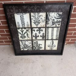 Large Framed Wall Art Decor – Damask Pattern