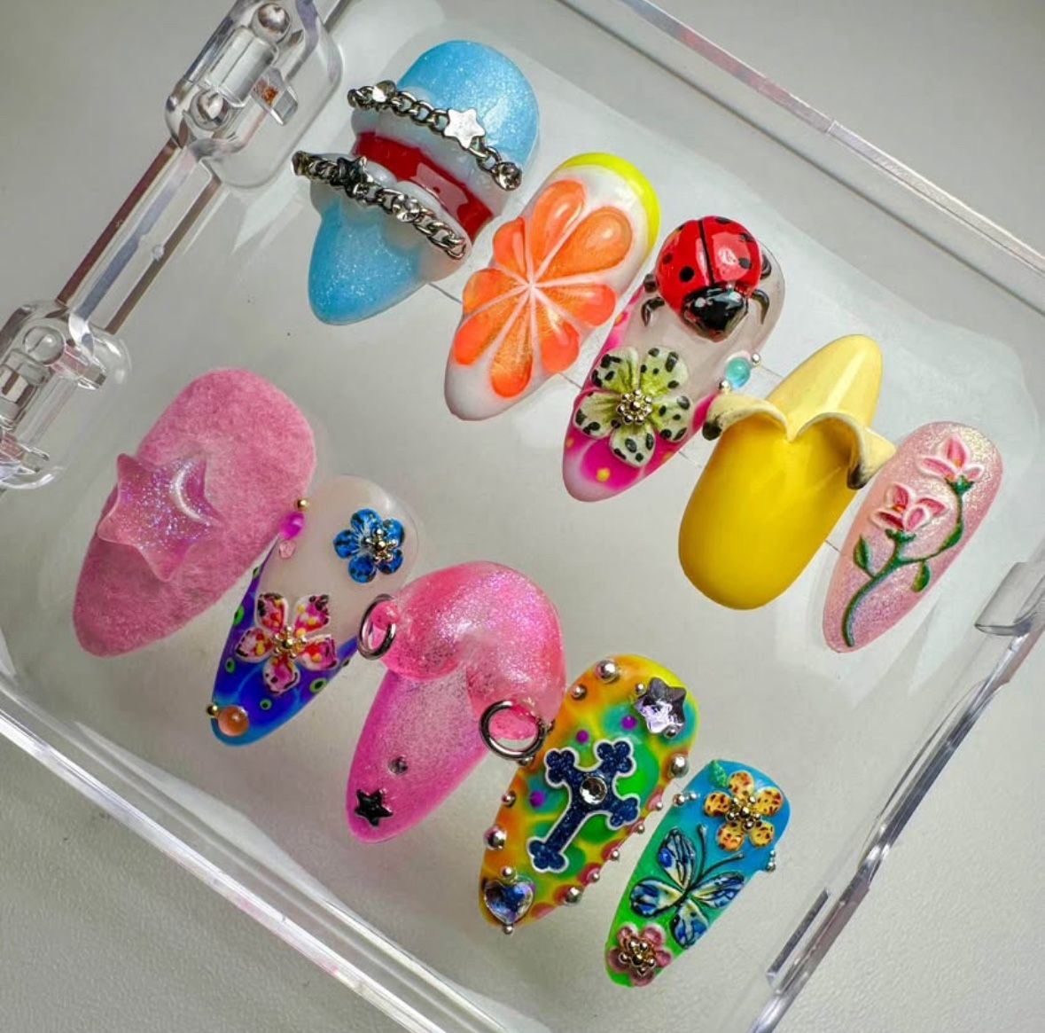 Y2K 3D Fruit Flower Press On Nails: (Size Small)