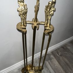 Vintage French Style Gilt Bronze Fireplace Tools