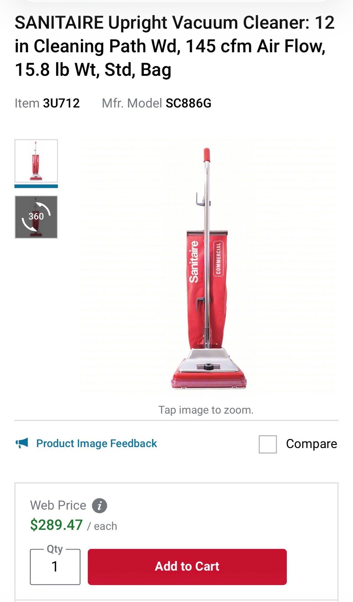 Sanitaire Tradition Upright Bagged Commercial Vacuum, SC886G