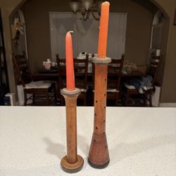 Primitive Folk Art Wooden Candlesticks – Hand Turned, Rustic Décor