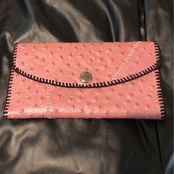 Pink Ostrich Skin Leather Wallet
