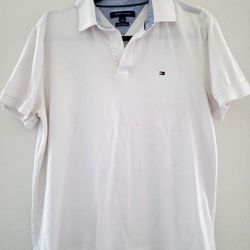 Tommy Hilfiger Men’s White Polo Shirt Size M Cotton Embroidered Flag Logo