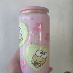 Snowglobe glass tumbler with glass straw